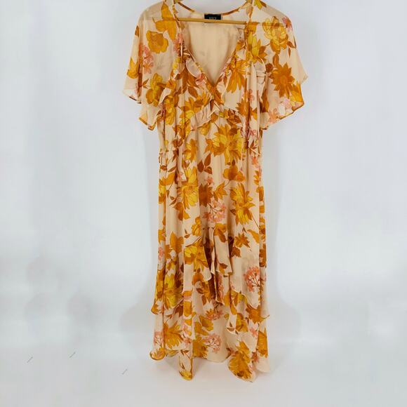 VICI Beige Floral Ruffle Maxi Dress Women’s Size Medium Boho Flutter Sleeve - Picture 10 of 10